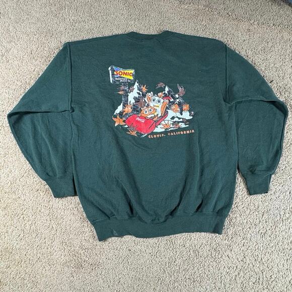 VTG Sonic Drive-In Sweatshirt Green Gildan Coca-Cola Clovis California Mens Sz L - Picture 3 of 7